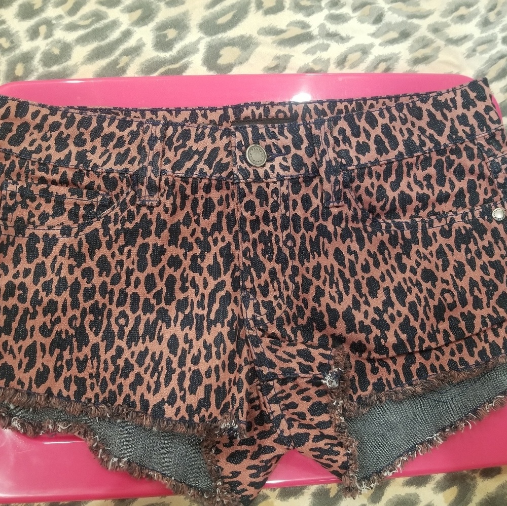 Leopard Denim Shorts